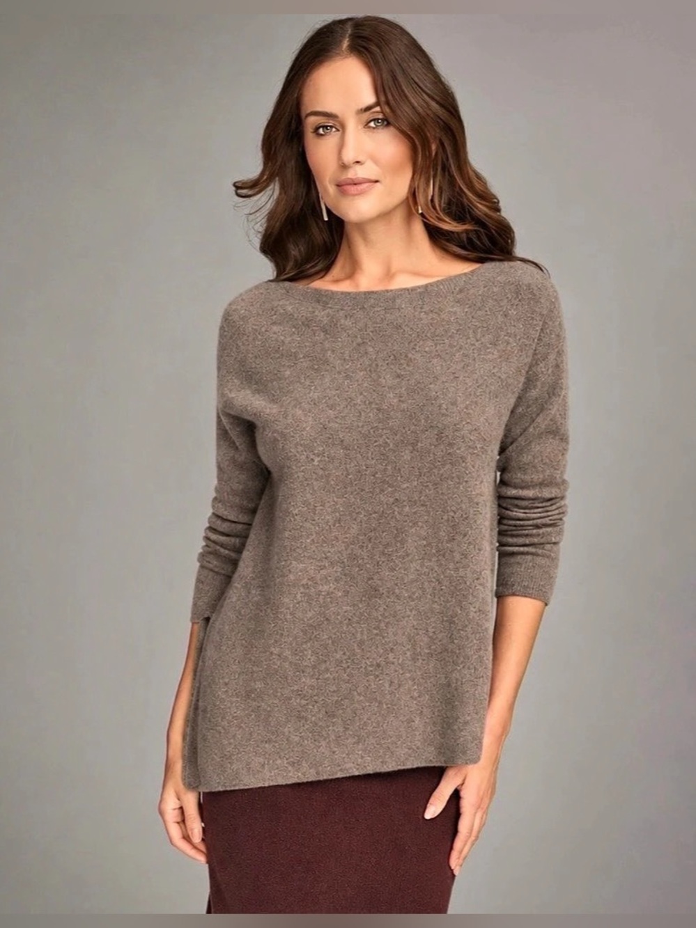 Donna Karan New York 100% Cashmere Crew Neck Sweater in Brown Size M NWT